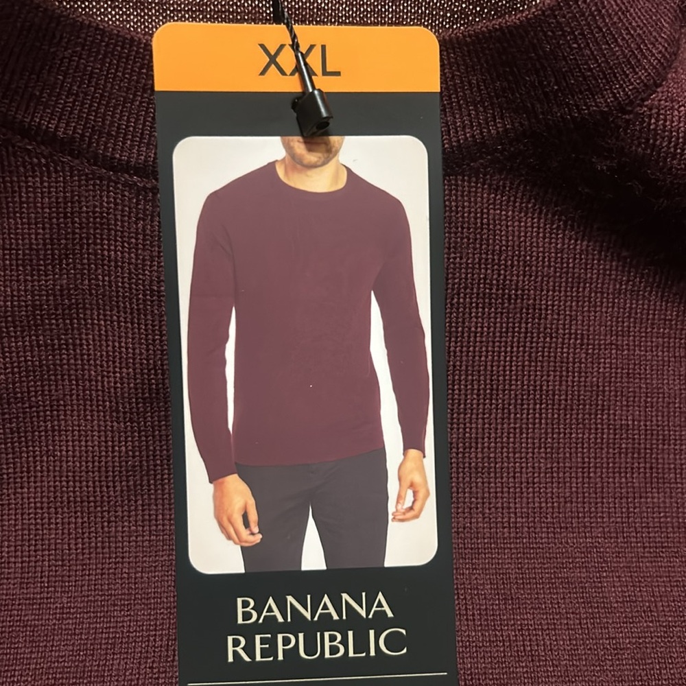 Banana Republic Men’s Merino Wool Sweater, Burgundy XXL, NWT